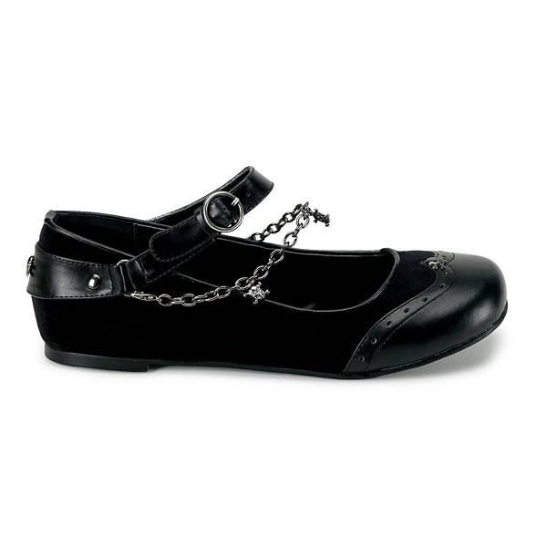 Demonia Daisy-07 Black Vegan Leather/Velvet Schuhe Herren D369-785 Gothic Mary Jane Schuhe Schwarz Deutschland SALE